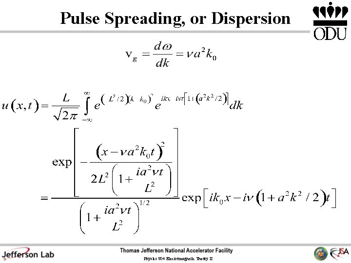Pulse Spreading, or Dispersion Physics 804 Electromagnetic Theory II Pulse Spreading, or Dispersion Physics 804 Electromagnetic Theory II