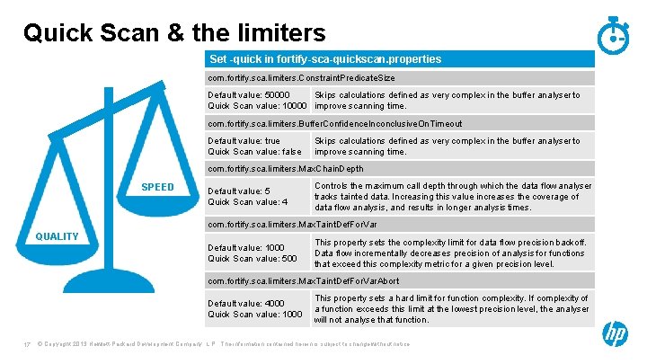 Quick Scan & the limiters Set -quick in fortify-sca-quickscan. properties com. fortify. sca. limiters.