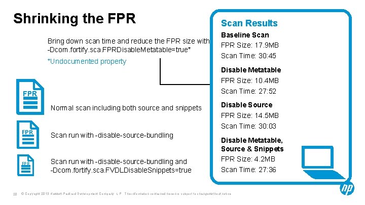 Shrinking the FPR Bring down scan time and reduce the FPR size with: -Dcom.
