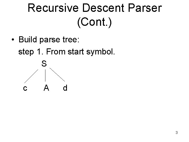 Recursive Descent Parser (Cont. ) • Build parse tree: step 1. From start symbol.