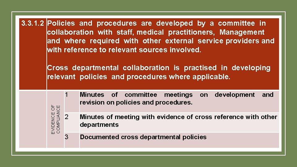 3. 3. 1. 2 Policies and procedures are developed by a committee in collaboration 3. 3. 1. 2 Policies and procedures are developed by a committee in collaboration