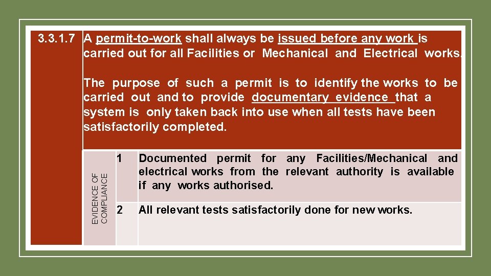 3. 3. 1. 7 A permit-to-work shall always be issued before any work is 3. 3. 1. 7 A permit-to-work shall always be issued before any work is