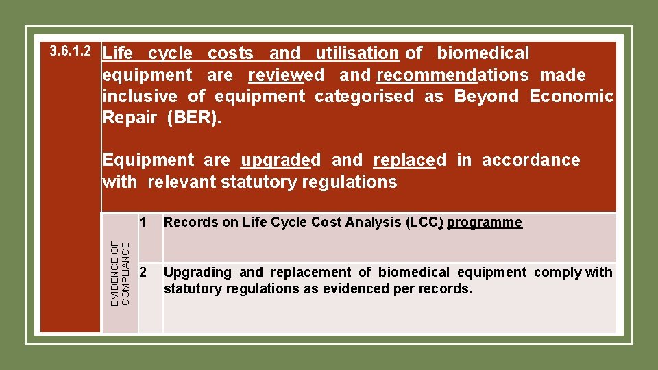Life cycle costs and utilisation of biomedical equipment are reviewed and recommendations made inclusive Life cycle costs and utilisation of biomedical equipment are reviewed and recommendations made inclusive