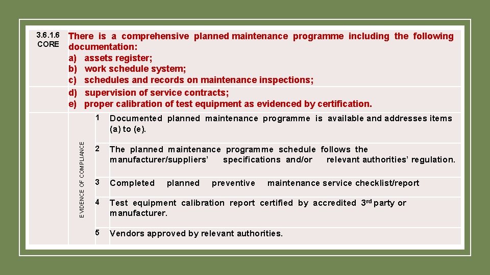 3. 6. 1. 6 CORE There is a comprehensive planned maintenance programme including the 3. 6. 1. 6 CORE There is a comprehensive planned maintenance programme including the