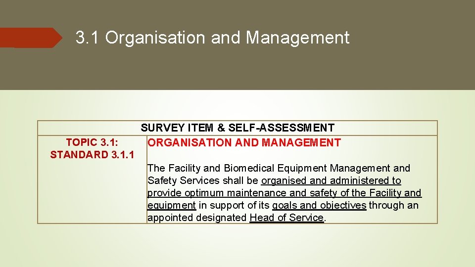 3. 1 Organisation and Management TOPIC 3. 1: STANDARD 3. 1. 1 SURVEY ITEM 3. 1 Organisation and Management TOPIC 3. 1: STANDARD 3. 1. 1 SURVEY ITEM
