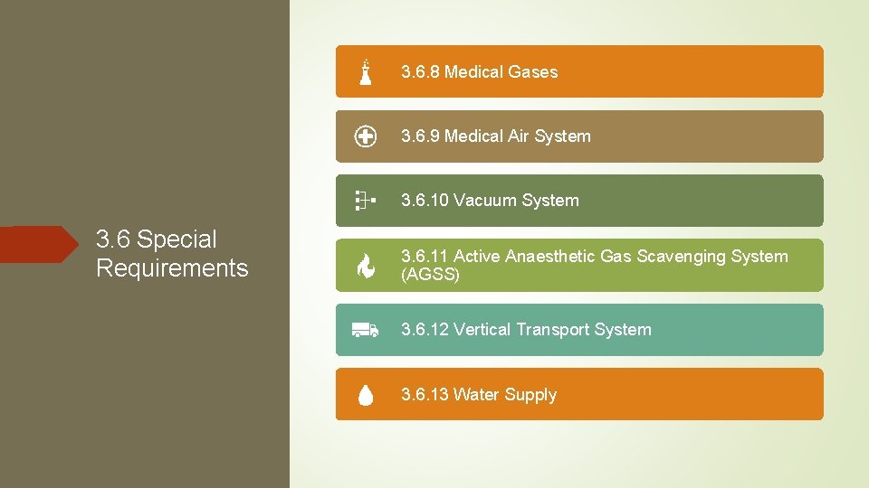 3. 6. 8 Medical Gases 3. 6. 9 Medical Air System 3. 6. 10 3. 6. 8 Medical Gases 3. 6. 9 Medical Air System 3. 6. 10
