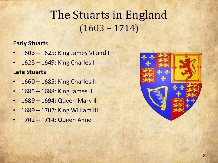 The Stuarts in England (1603 – 1714) Early Stuarts • 1603 – 1625: King