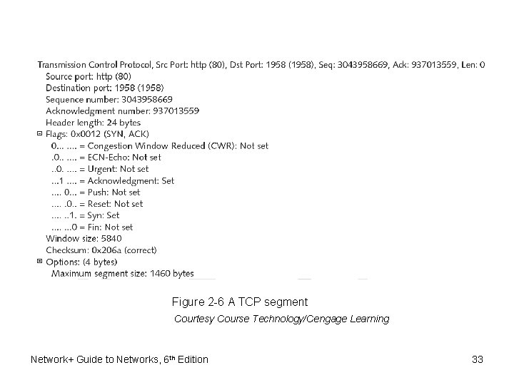 Figure 2 -6 A TCP segment Courtesy Course Technology/Cengage Learning Network+ Guide to Networks,