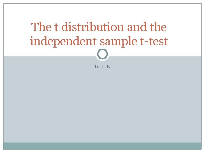 The t distribution and the independent sample t-test I 271 B 