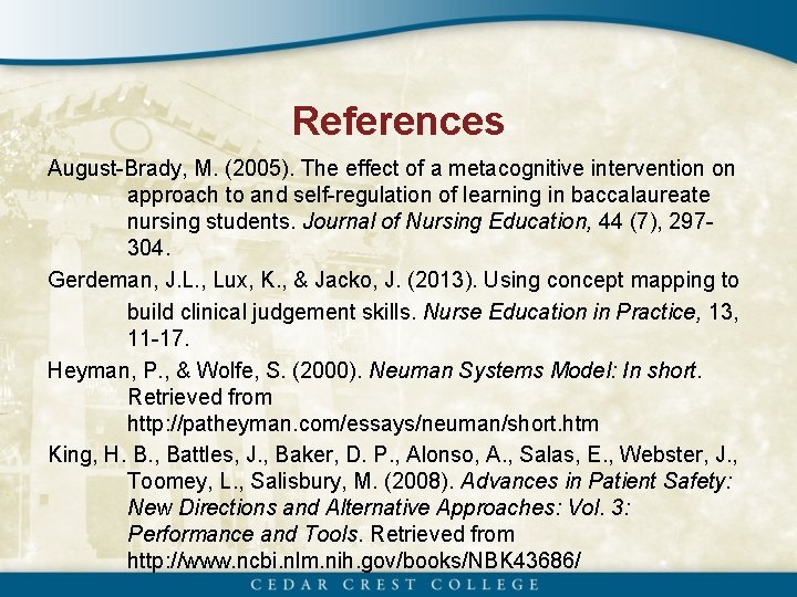 References August-Brady, M. (2005). The effect of a metacognitive intervention on approach to and