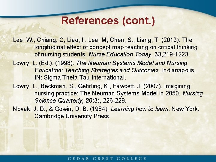 References (cont. ) Lee, W. , Chiang, C, Liao, I. , Lee, M, Chen,