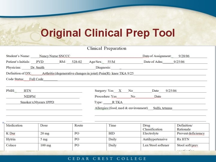 Original Clinical Prep Tool 