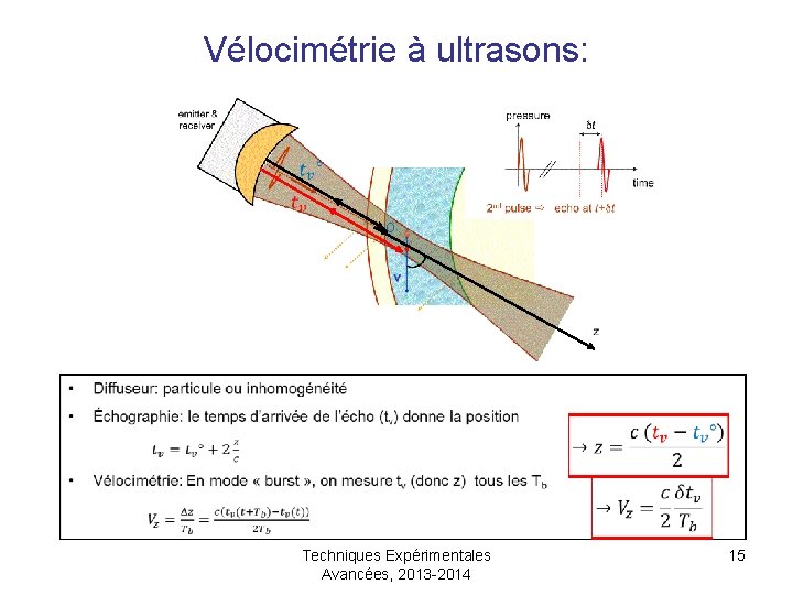 Vélocimétrie à ultrasons: O Techniques Expérimentales Avancées, 2013 -2014 15 