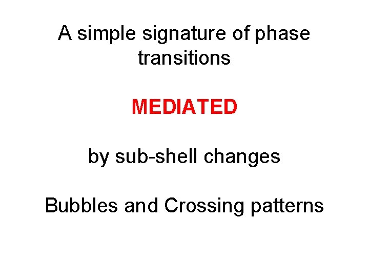 A simple signature of phase transitions MEDIATED by sub-shell changes Bubbles and Crossing patterns