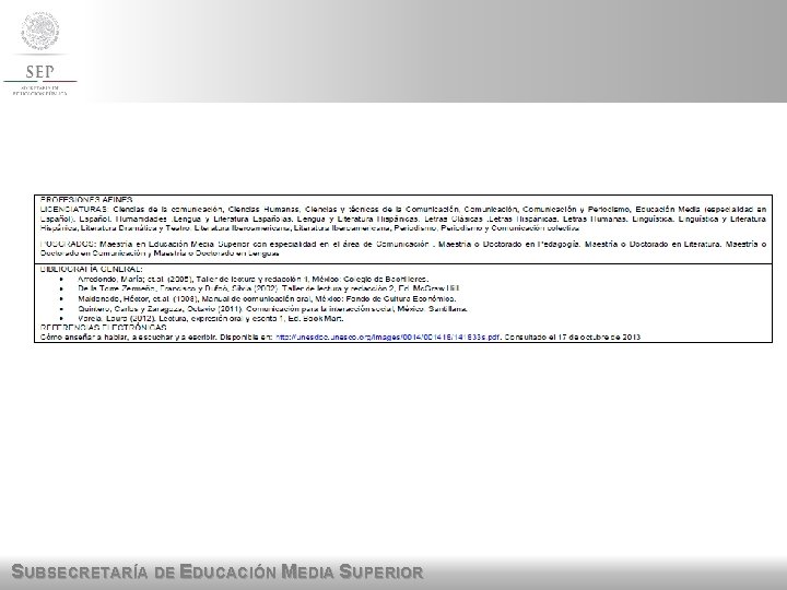 SUBSECRETARÍA DE EDUCACIÓN MEDIA SUPERIOR SUBSECRETARÍA DE EDUCACIÓN MEDIA SUPERIOR