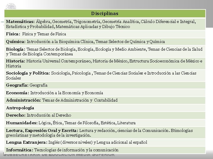 Disciplinas Matemáticas: Álgebra, Geometría, Trigonometría, Geometría Analítica, Cálculo Diferencial e Integral, Estadística y Probabilidad, Disciplinas Matemáticas: Álgebra, Geometría, Trigonometría, Geometría Analítica, Cálculo Diferencial e Integral, Estadística y Probabilidad,