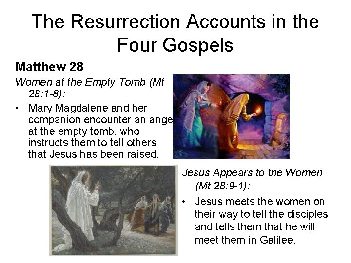 The Resurrection Accounts in the Four Gospels Matthew 28 Women at the Empty Tomb