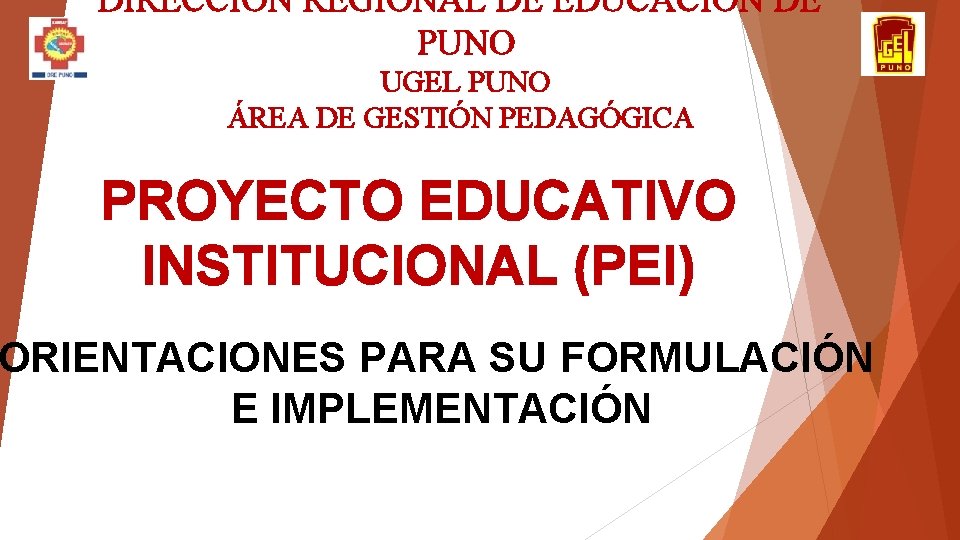 DIRECCION REGIONAL DE EDUCACIÓN DE PUNO UGEL PUNO ÁREA DE GESTIÓN PEDAGÓGICA PROYECTO EDUCATIVO