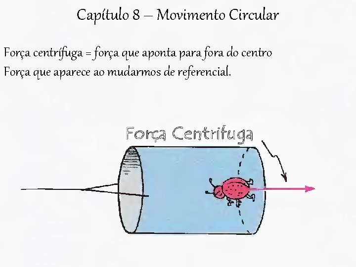 Capítulo 8 – Movimento Circular Força centrífuga = força que aponta para fora do