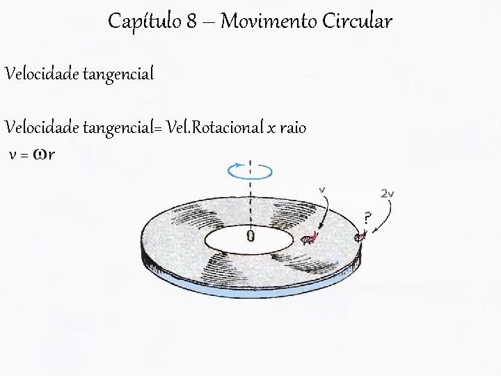 Capítulo 8 – Movimento Circular Velocidade tangencial= Vel. Rotacional x raio v = r