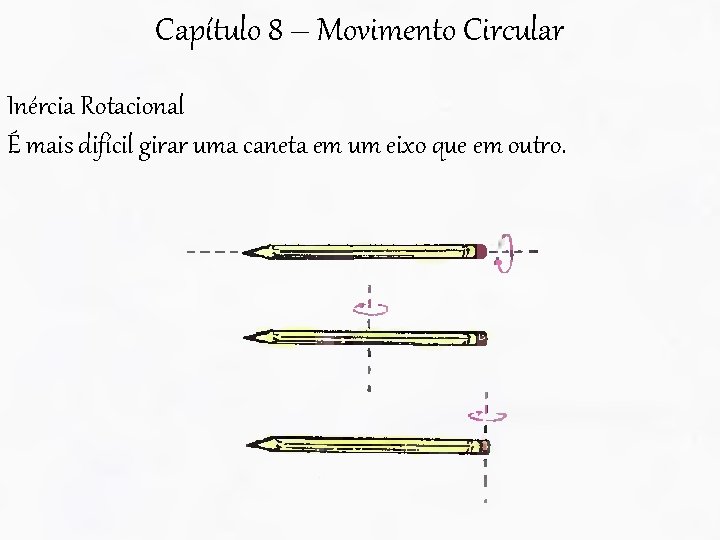 Capítulo 8 – Movimento Circular Inércia Rotacional É mais difícil girar uma caneta em