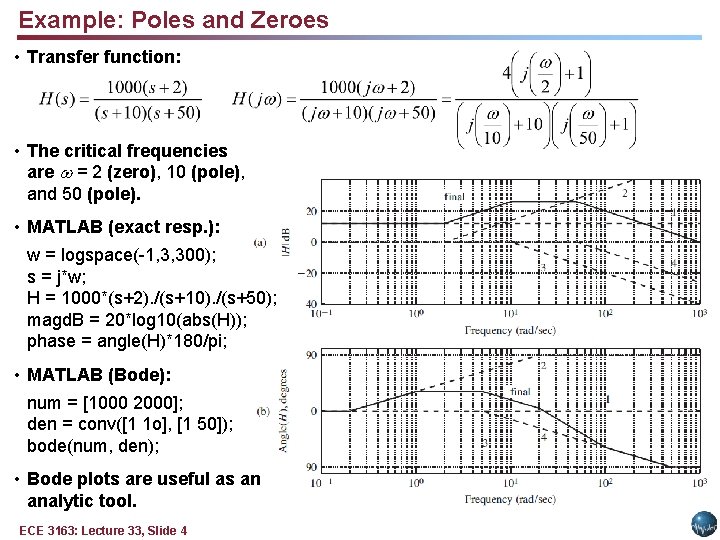 Example: Poles and Zeroes • Transfer function: • The critical frequencies are = 2