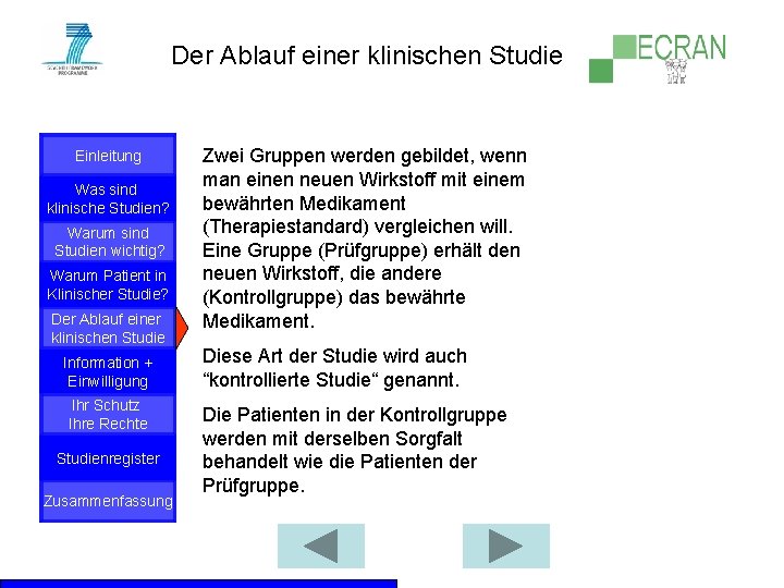 Der Ablauf einer klinischen Studie Einleitung Was sind klinische Studien? Warum sind Studien wichtig?