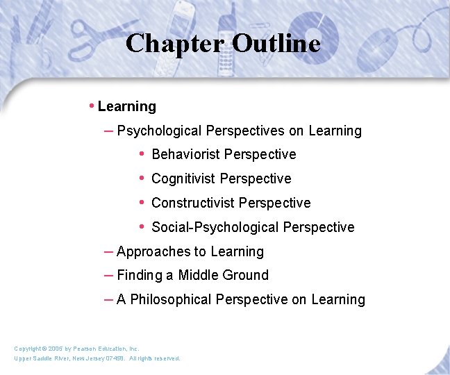 Chapter Outline • Learning – Psychological Perspectives on Learning • Behaviorist Perspective • Cognitivist