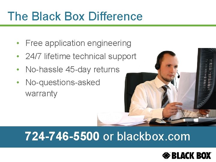 The Black Box Difference • Free application engineering • 24/7 lifetime technical support •