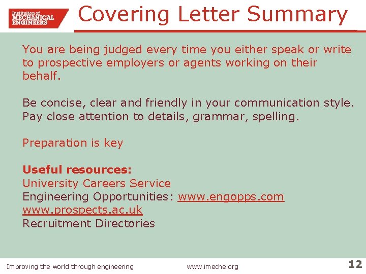 Covering Letter Summary You are being judged every time you either speak or write