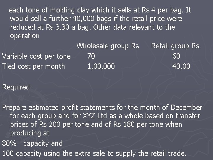 each tone of molding clay which it sells at Rs 4 per bag. It
