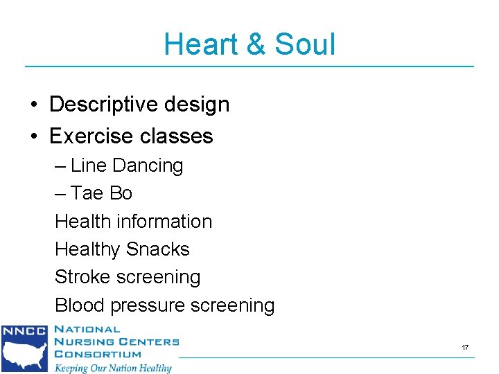 Heart & Soul • Descriptive design • Exercise classes – Line Dancing – Tae