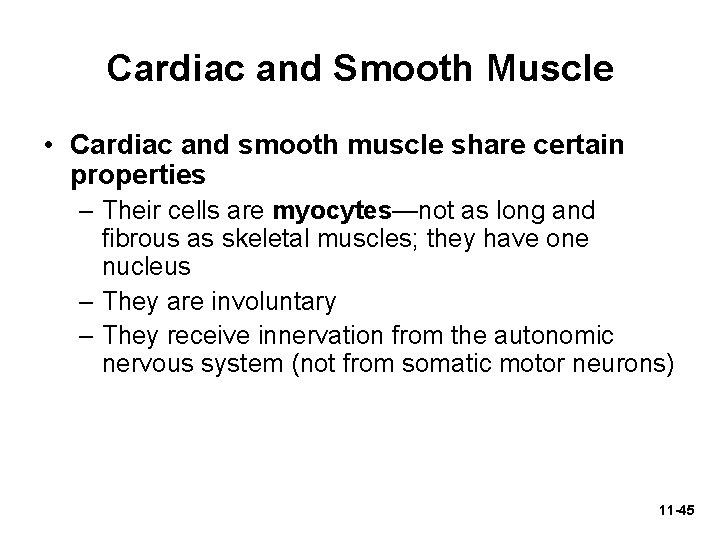 Cardiac and Smooth Muscle • Cardiac and smooth muscle share certain properties – Their