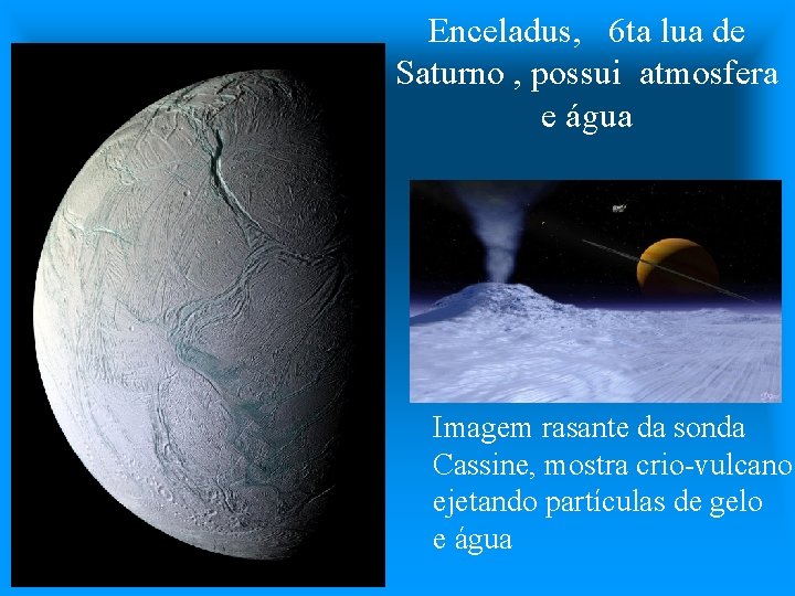 Enceladus, 6 ta lua de Saturno , possui atmosfera e água Imagem rasante da