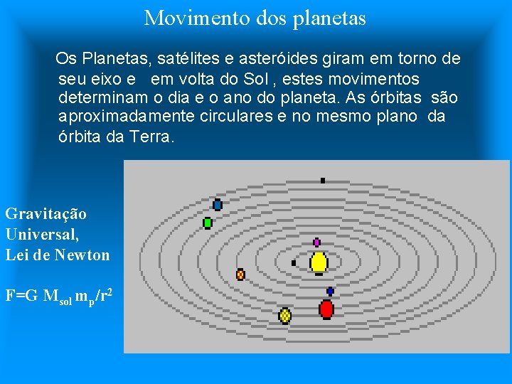 Movimento dos planetas Os Planetas, satélites e asteróides giram em torno de seu eixo
