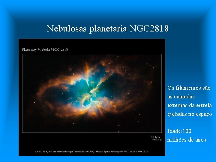 Nebulosas planetaria NGC 2818 Os filamentos são as camadas externas da estrela ejetadas no