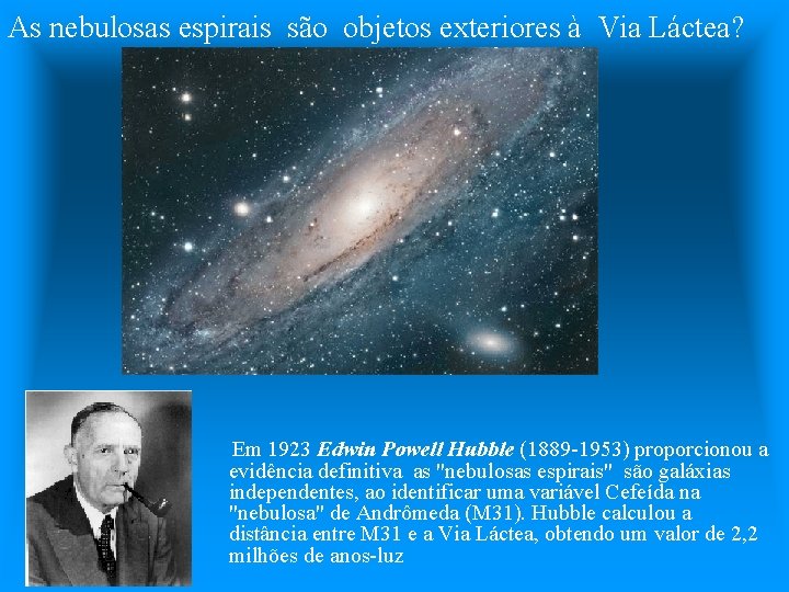 As nebulosas espirais são objetos exteriores à Via Láctea? Andrômeda M 31 Em 1923