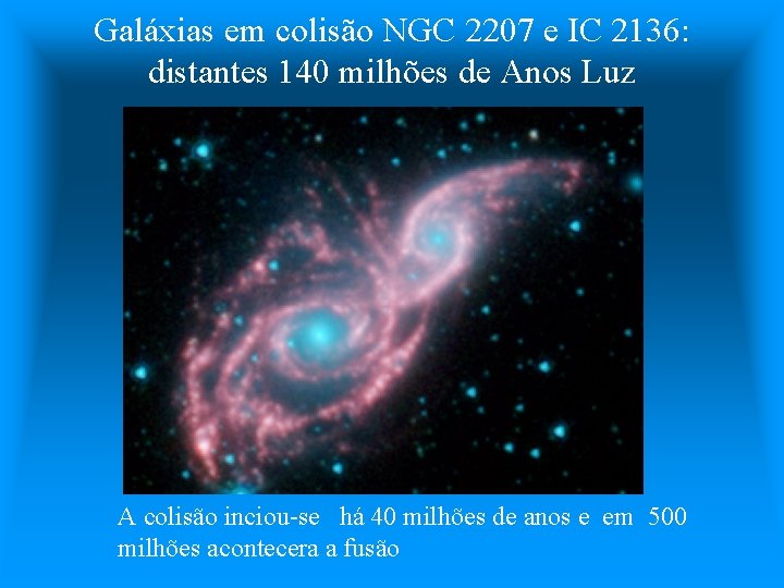 Galáxias em colisão NGC 2207 e IC 2136: distantes 140 milhões de Anos Luz