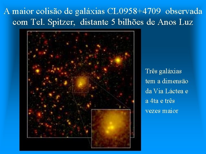 A maior colisão de galáxias CL 0958+4709 observada com Tel. Spitzer, distante 5 bilhões
