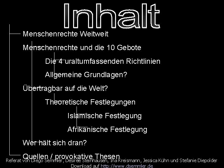 Menschenrechte Weitweit Menschenrechte und die 10 Gebote Die 4 uraltumfassenden Richtlinien Allgemeine Grundlagen? Übertragbar