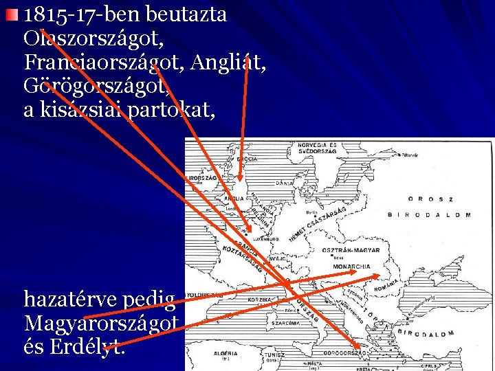 1815 -17 -ben beutazta Olaszországot, Franciaországot, Angliát, Görögországot, a kisázsiai partokat, hazatérve pedig Magyarországot