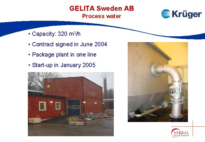 GELITA Sweden AB Process water • Capacity: 320 m 3/h • Contract signed in GELITA Sweden AB Process water • Capacity: 320 m 3/h • Contract signed in