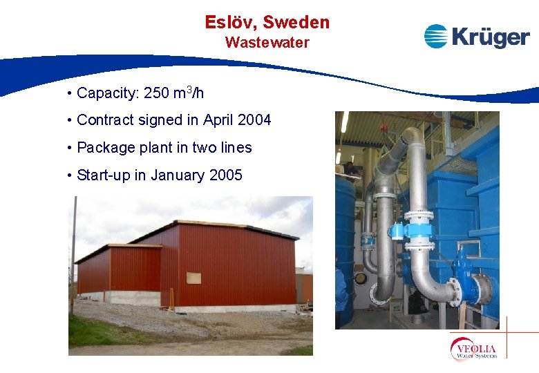 Eslöv, Sweden Wastewater • Capacity: 250 m 3/h • Contract signed in April 2004 Eslöv, Sweden Wastewater • Capacity: 250 m 3/h • Contract signed in April 2004
