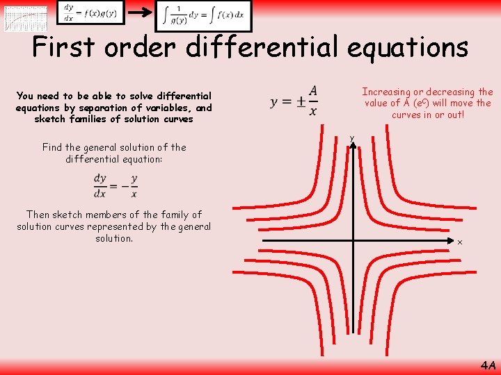  First order differential equations You need to be able to solve differential equations