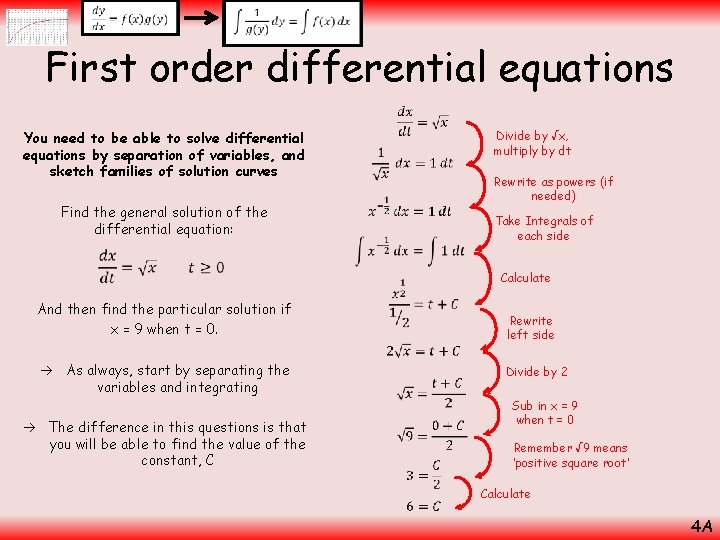  First order differential equations You need to be able to solve differential equations