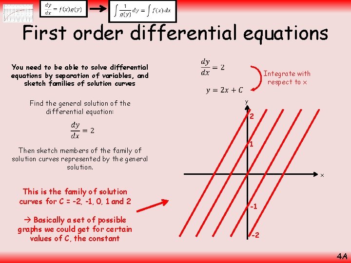  First order differential equations You need to be able to solve differential equations