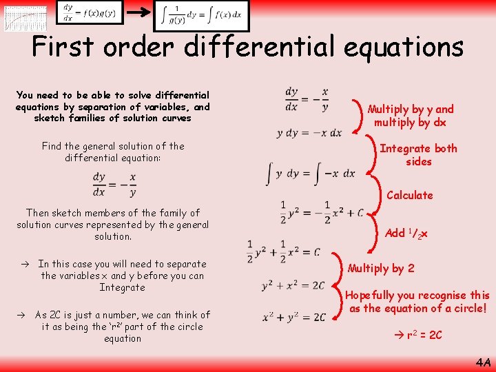  First order differential equations You need to be able to solve differential equations