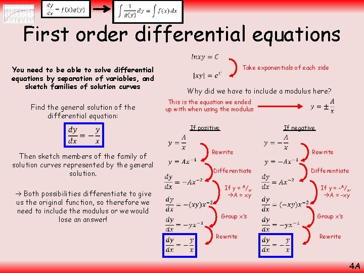  First order differential equations You need to be able to solve differential equations