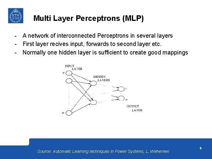 Multi Layer Perceptrons (MLP) - A network of interconnected Perceptrons in several layers -