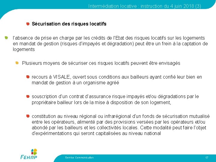 Intermédiation locative : instruction du 4 juin 2018 (3) Sécurisation des risques locatifs l’absence